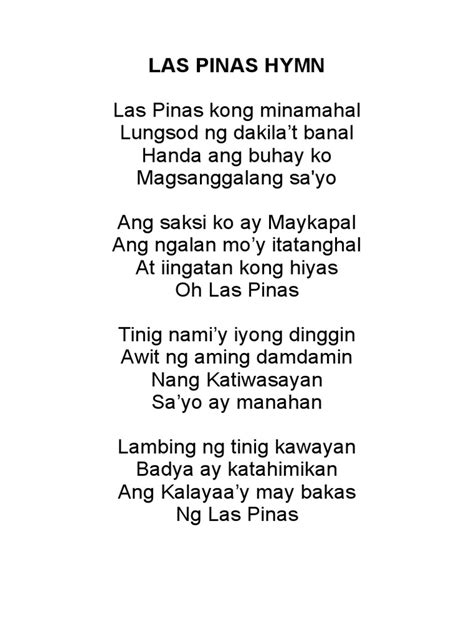 sagay hymn lyrics|Himno NG Sangay NG Las Piñas .